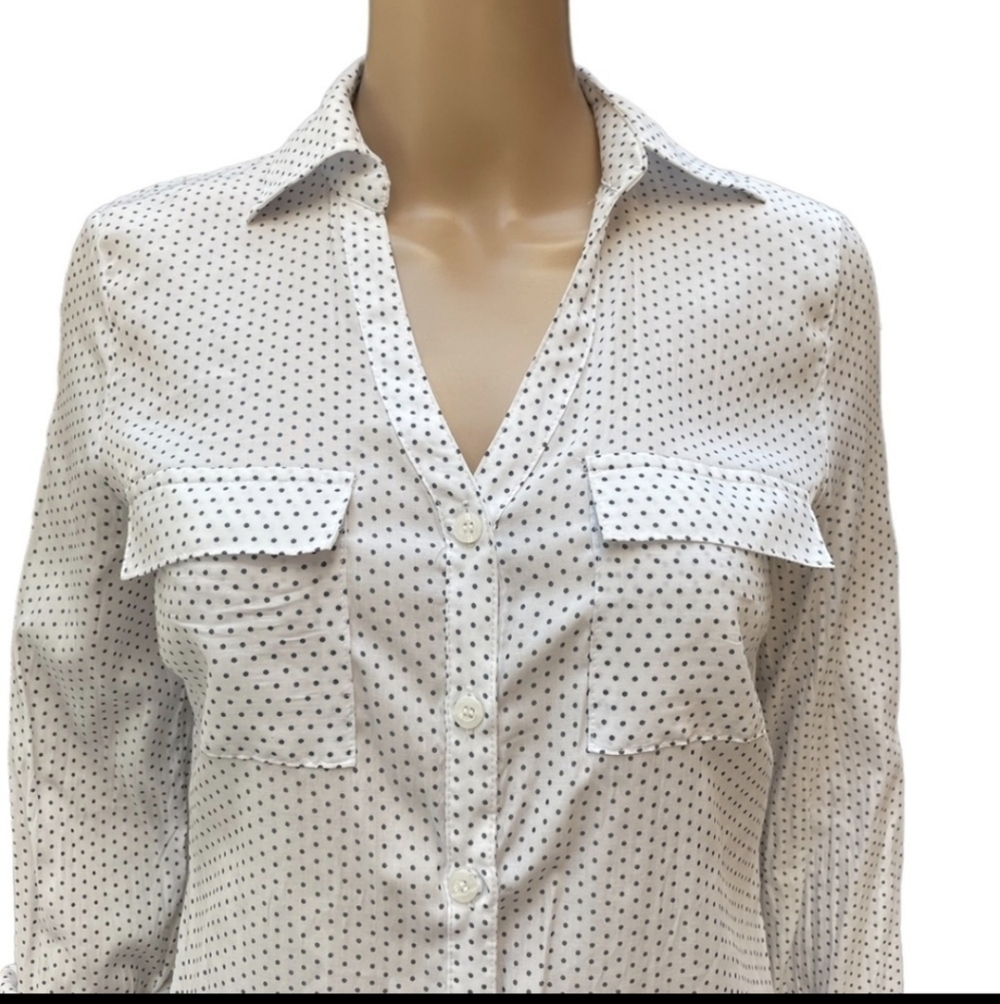 NY&Co Soho W&B PolkaDot Long Sleeve Button Down Blouse - Picture 3 of 9